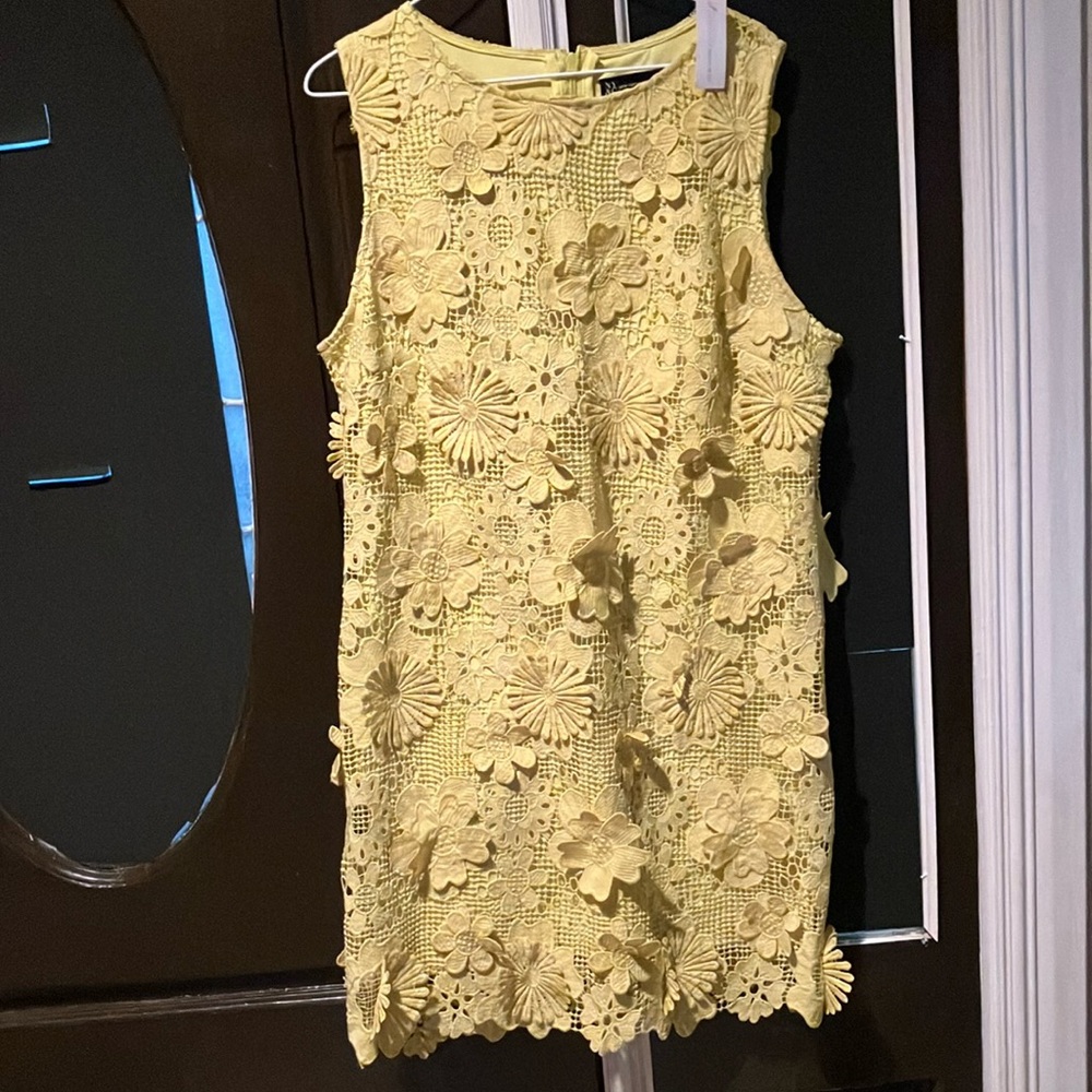 New York & Company Yellow Floral Lace Dress